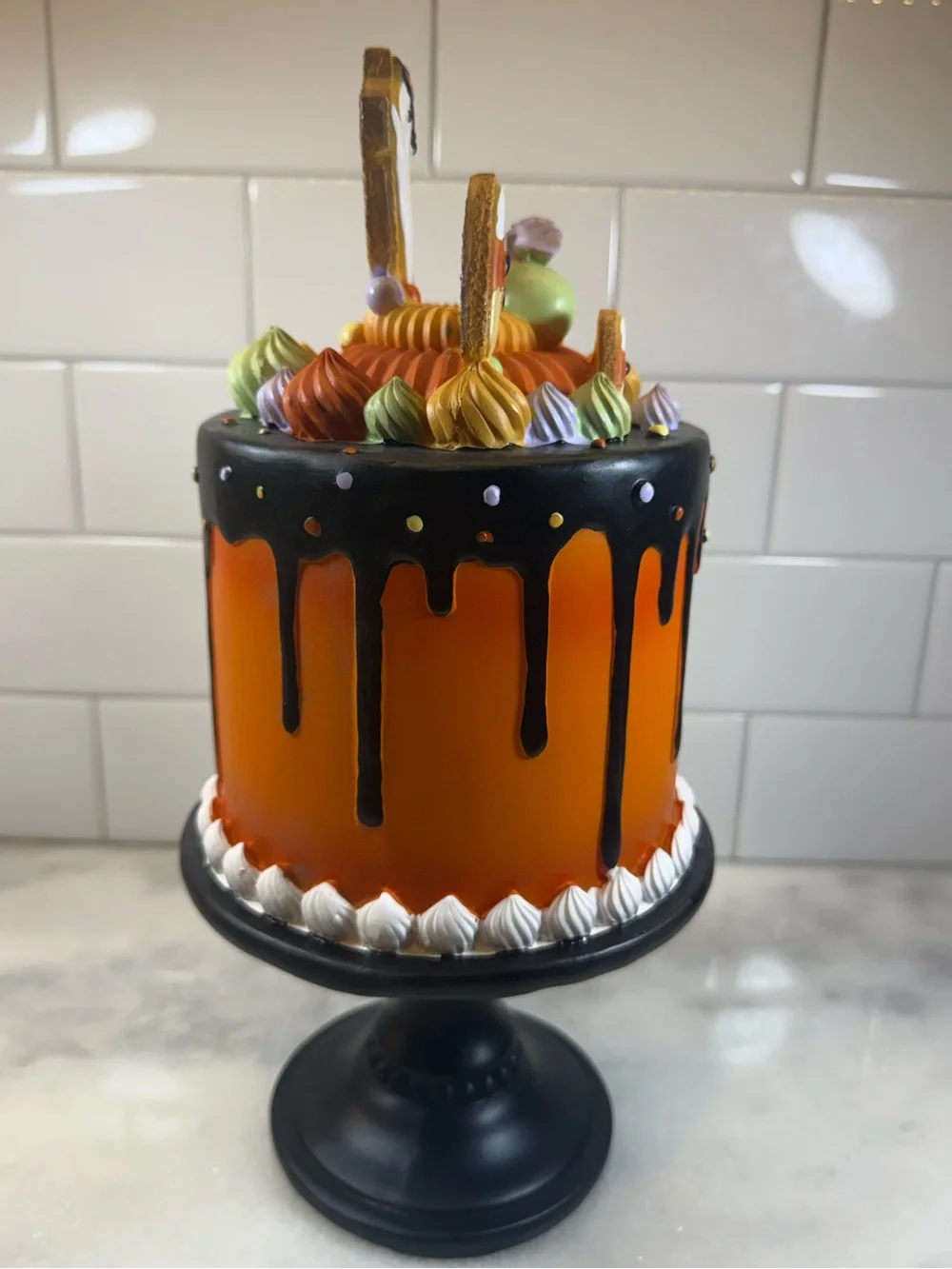 GHOULISH Orange Halloween Faux Cake W/ Monster Cookies & Candies Tabletop Decor